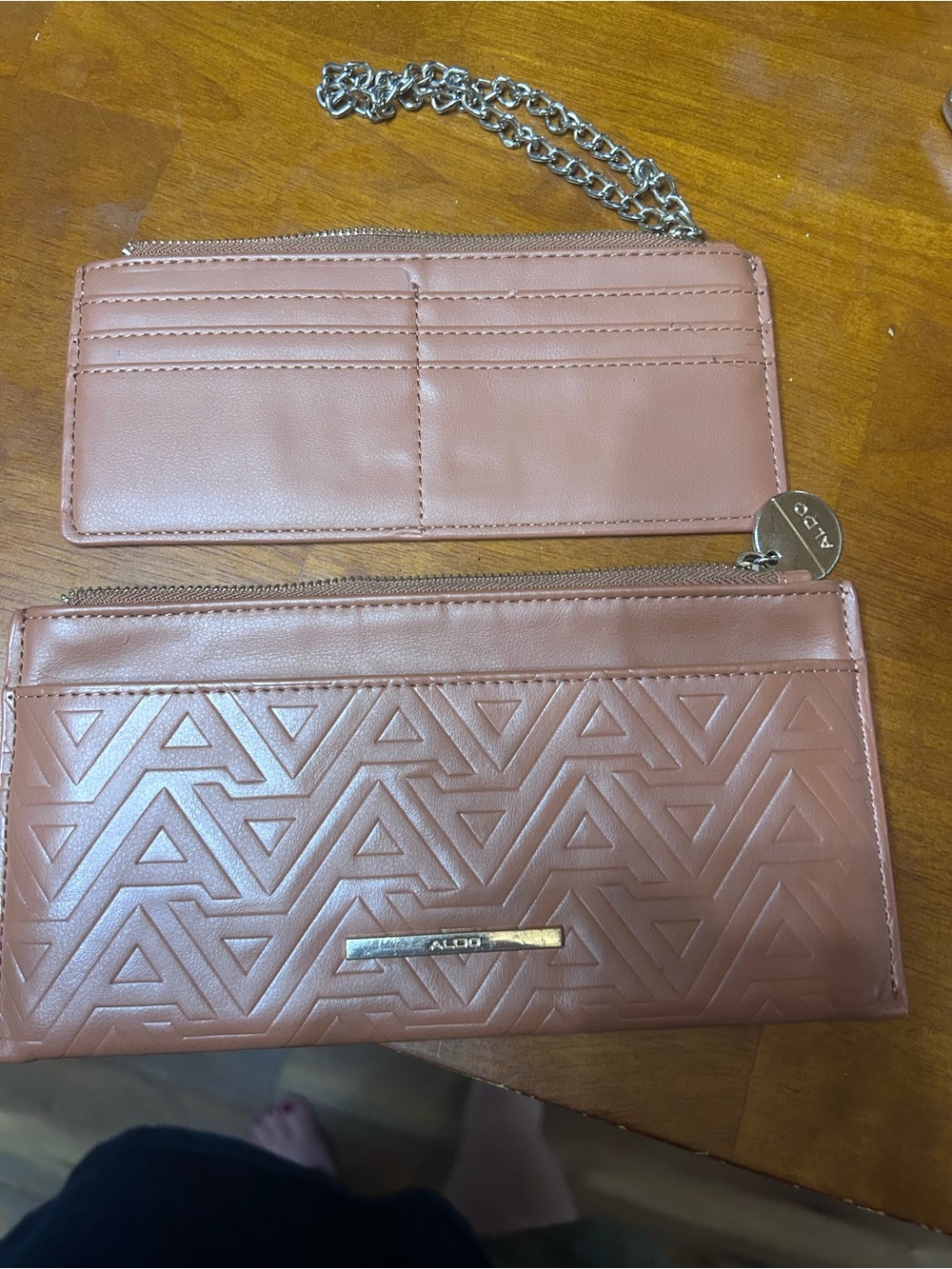 Aldo embossed brownWallet Clutch with Chain and Cardholder